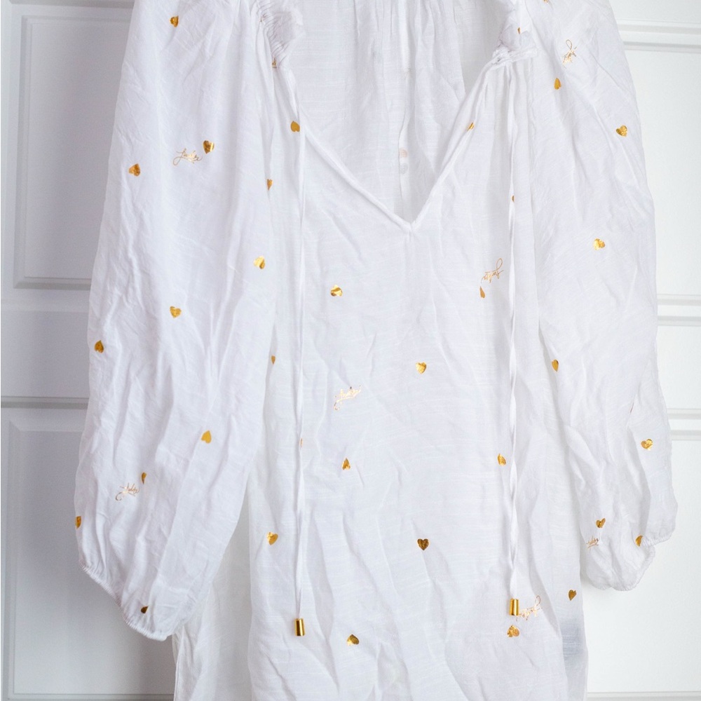 Harve Benard White Long Sleeve Top with Gold Accents
